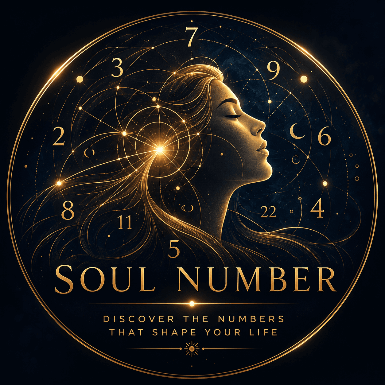 Numerology-inspired illustration with golden numbers and cosmic symbols